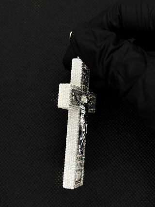 16.41 Carats Diamond Jesus Cross Pendant Crafted in 10K White Gold