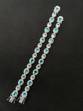 18 Carats Tennis Bracelet- LONDON BLUE TOPAZ, AQUAMARINE AND LAB GROWN DIAMONDS