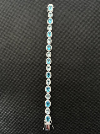18 Carats Tennis Bracelet- LONDON BLUE TOPAZ, AQUAMARINE AND LAB GROWN DIAMONDS