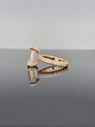 5 Carat Emerald Cut Center with 3-Row Pave Shank
