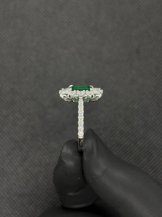 3 Carats Natural Zambian Emerald with LGD Diamonds Ring 14kt Gold