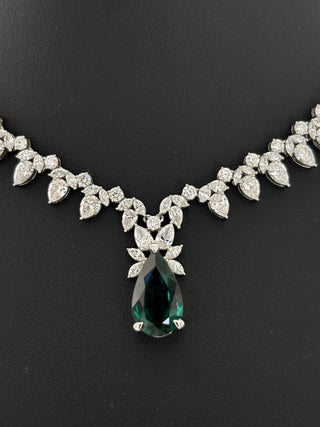 33 Carats Pear Pendant Necklace with Pear-Shaped Diamonds (LGD) in 14k Gold