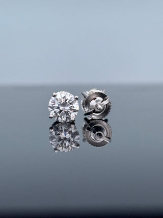 2 Carats Brilliant Round Diamond (LGD) Earrings with Scalloped in 14K Gold