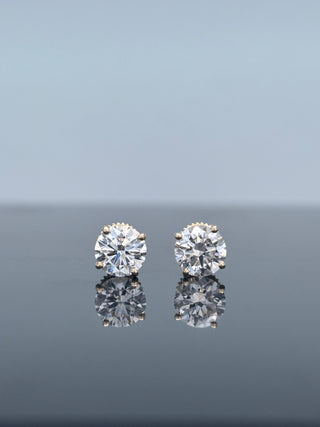 2 Carats Brilliant Round Diamond (LGD) Earrings with Scalloped in 14K Gold