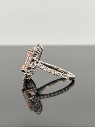 7.16 Carats Pink Emerald-Cut Center (LGD) and Round Diamond Halo Ring in 14K Gold