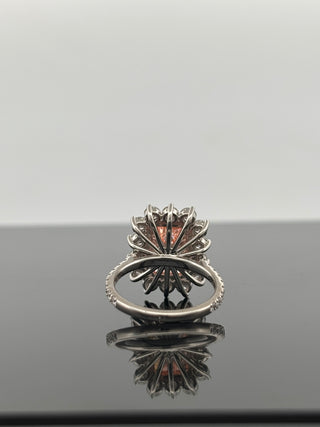 7.16 Carats Pink Emerald-Cut Center (LGD) and Round Diamond Halo Ring in 14K Gold