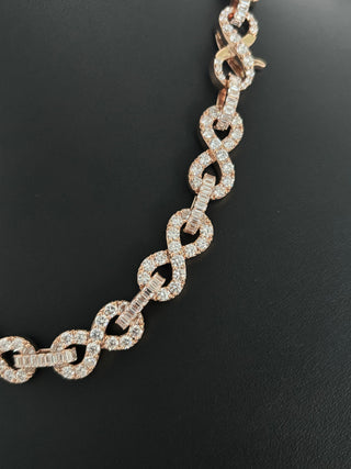 55 Carats Infinity Necklace Set with Round and Baguette Diamonds in 14K Gold