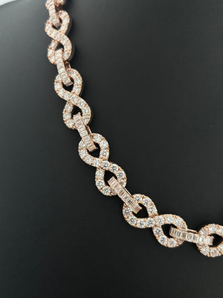 55 Carats Infinity Necklace Set with Round and Baguette Diamonds in 14K Gold