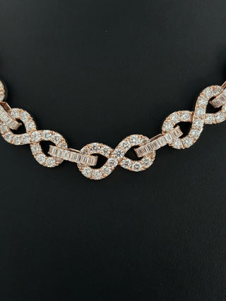 55 Carats Infinity Necklace Set with Round and Baguette Diamonds in 14K Gold