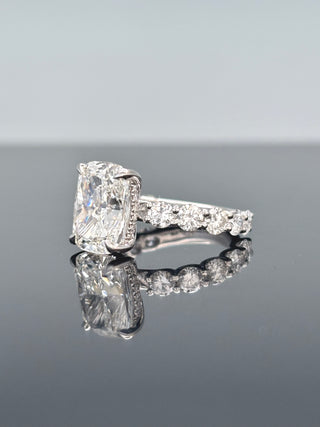 5 Carats Elongated Cushion Cut Lab Grown Diamond Ring with Round Diamond Shank - 14kt Gold