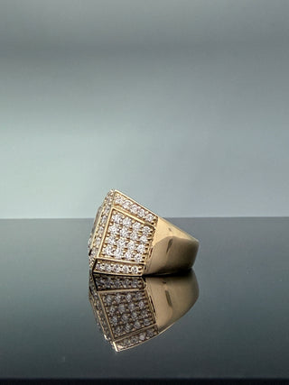 8.35 Carats Emerald-Cut Bezel Diamond Ring with Double Halo and Pavé Band in 10K Gold