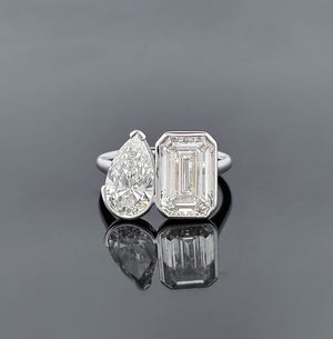 GURINA – 2 Carat Emerald & Pear Two-Stone LGD Ring in 14K White Gold