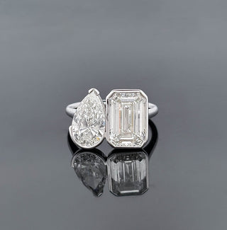 GURINA – 2 Carat Emerald & Pear Two-Stone LGD Ring in 14K White Gold