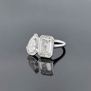 CELESTINA – 2 Carat Emerald & Pear LGD Ring in 14K White Gold