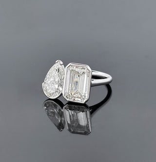 GURINA – 2 Carat Emerald & Pear Two-Stone LGD Ring in 14K White Gold