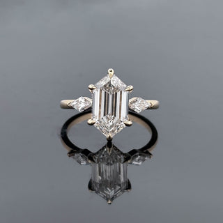 NADIA – 3 Carat Hexagon Modified Step Cut LGD Ring in 14K Yellow Gold