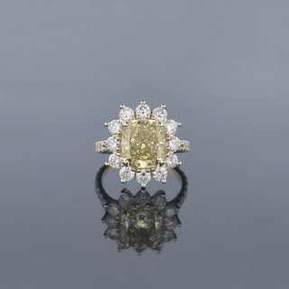 DIANA – 5 Carat Cushion Cut Diamond Bezel Ring in 14K Yellow Gold