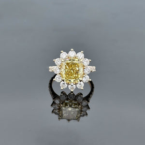 DIANA – 5 Carat Cushion Cut Diamond Bezel Ring in 14K Yellow Gold