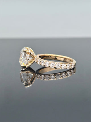 5 Carats Portuguese Cut Lab Grown Diamond Ring with Prong set Diamond on Shank- 14K Gold