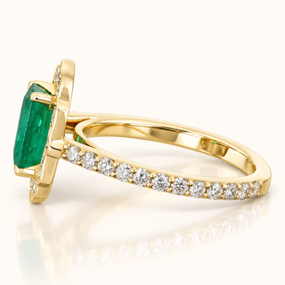 Natural Zambian Emerald Ring with Halo Lab Grown Diamond - 14kt Gold