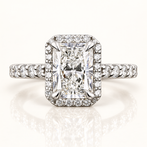 3.48 Carats Radiant Cut Center Stone Halo Diamond Ring (LGD) - 14kt Gold