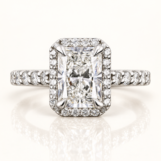 3.48 Carats Radiant Cut Center Stone Halo Diamond Ring (LGD) - 14kt Gold
