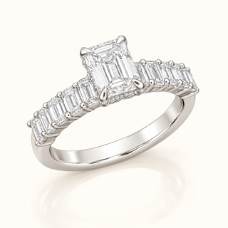 Emerald Cut Center Stone Ring with Emerald cuts (LGD) - 14kt Gold