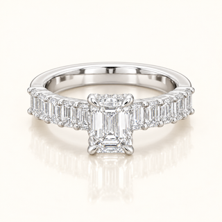 Emerald Cut Center Stone Ring with Emerald cuts (LGD) - 14kt Gold