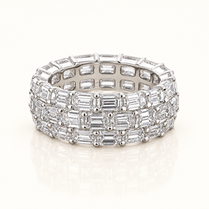 9 Carats Three-Row Emerald Cut Eternity Ring with East-West Design - 14kt Gold (LGD)