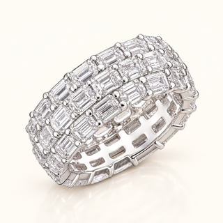 9 Carats Three-Row Emerald Cut Eternity Ring with East-West Design - 14kt Gold (LGD)