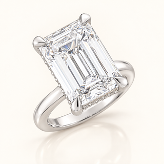 10 Carat Emerald Cut Center Stone with Hidden Halo (LGD) - 14kt Gold