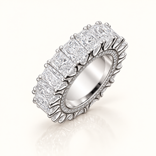 9.50 Carats Radiant Cut Eternity Ring with Round Diamonds on Gallery (LGD) - 14kt Gold