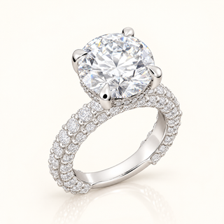 6 Carat Round Center Diamond in a 3-Row Round Diamond Shank - LGD 14kt Gold