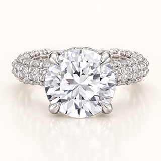 6 Carat Round Center Diamond in a 3-Row Round Diamond Shank - LGD 14kt Gold