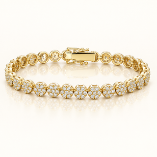 7.5 Carats Round Diamond Cluster Tennis Bracelet - 14kt Gold