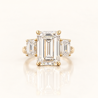 7 Carats Emerald Cut Three-Stone Ring with Emerald Side Stones (LGD) - 14kt Gold