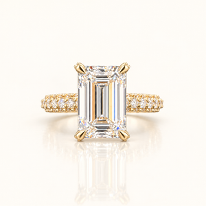 5 Carats Emerald Cut Center with 3-Row Pave Shank - 14kt Gold