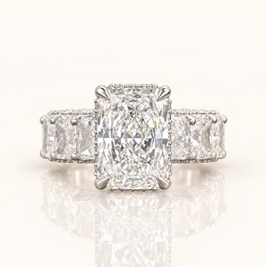 6 Carats Radiant Cut Center with 30 Pointers Radiant Diamonds on Shank - 14kt Gold