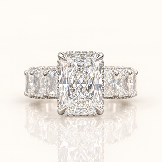 6 Carats Radiant Cut Center with 30 Pointers Radiant Diamonds on Shank - 14kt Gold