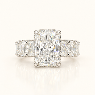6 Carats Radiant Cut Center with 30 Pointers Radiant Diamonds on Shank - 14kt Gold
