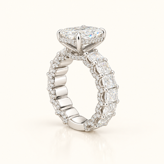 6 Carats Radiant Cut Center with 30 Pointers Radiant Diamonds on Shank - 14kt Gold