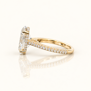 5 Carats Oval Cut with Round Diamonds, 3-Row Pave Shank (Thin Version) - 14kt Gold