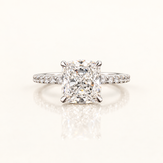 3 Carats Square Cushion Cut VS1 IGI Certified Ring with Single Row Diamond Shank and Hidden Halo - 14kt Gold