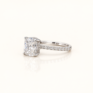 3 Carats Square Cushion Cut VS1 IGI Certified Ring with Single Row Diamond Shank and Hidden Halo - 14kt Gold
