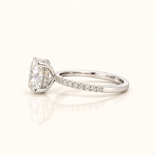 3 Carats Square Cushion Cut VS1 IGI Certified Ring with Single Row Diamond Shank and Hidden Halo - 14kt Gold