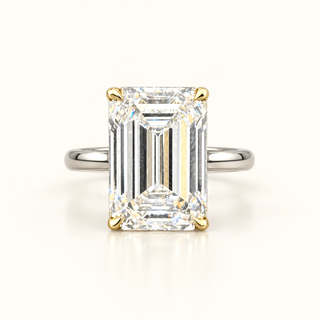 8 Carats Emerald-Cut Ring with Elegant Two-Tone Gold Shank -14kt Gold