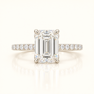 3 Carats Emerald Cut in Floral Basket Setting - 14kt Gold