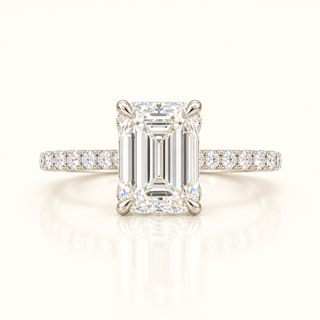 3 Carats Emerald Cut in Floral Basket Setting - 14kt Gold