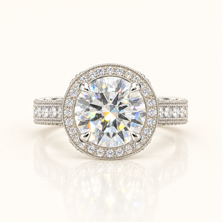 3 Carats Round Center Set in a Vintage Art Deco Setting (LGD) - 14kt Gold