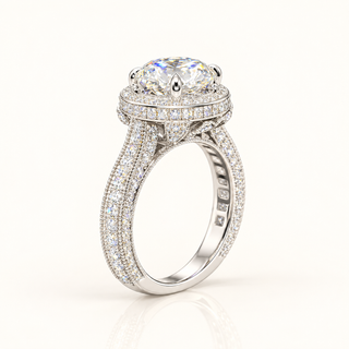 3 Carats Round Center Set in a Vintage Art Deco Setting (LGD) - 14kt Gold